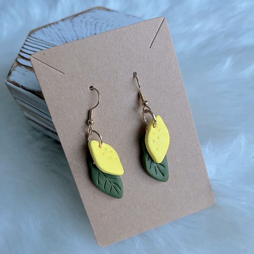 Lemon 🍋 Leaf Earrings Polymer Clay